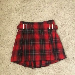 Red plaid checkered colored short skirt with sewn in elastic and waistband